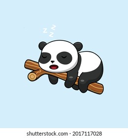 Cute Panda Sleeping In Tree Cartoon Vector Icon Illustration. Animal Nature Icon Concept Isolated Premium Vector. Flat Cartoon Style