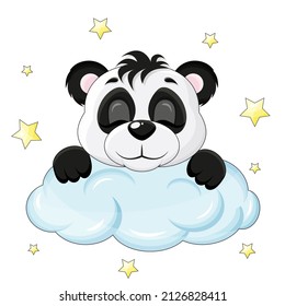 cute panda sleeps on a cloud surrounded by stars 