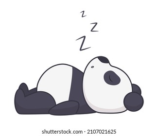 Cute panda sleeps on his back. Vector illustration of a bear. Funny animals. Isolated on white background.
