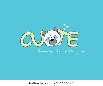 Eslogan de Panda lindo y vector de ilustración dibujado a mano. 
