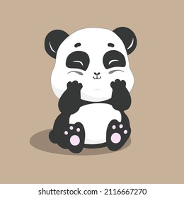 Cute Panda smiles and touches his chubby cheeks. Cartoon Vector. Icon Illustration. Animal Nature. Icon Concept. Isolated. Premium Vector. Flat Cartoon Style. Vector illustration 