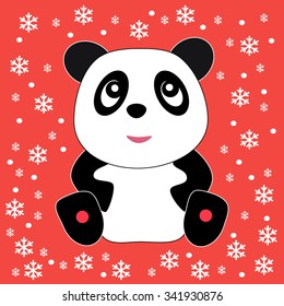 Cute panda and snowflakes