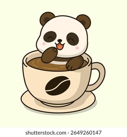 Cute panda soaking in a coffee cup vector illustration.