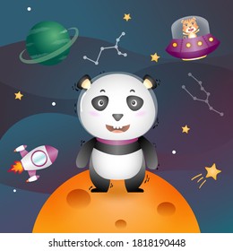 a Cute panda in the space galaxy