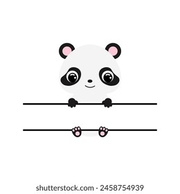 Cute panda split monogram. Funny cartoon character for shirt, scrapbooking, greeting cards, baby shower, invitation. Bright colored childish stock vector illustration