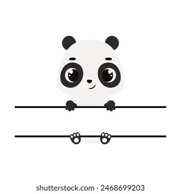 Cute panda split monogram. Funny cartoon character for shirt, scrapbooking, greeting cards, baby shower, invitation. Bright colored childish stock vector illustration