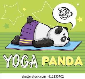 Cute Panda sports on the yoga Mat. Vector illustration.