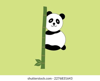Cute Panda is standing behind the bamboo to eat the bamboo with the purpose of food in the bamboo garden.