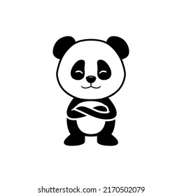 Cute Panda Standing Cartoon Vector Mascot Illustration. Flat Design Style Animal Icon Concept