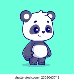 Cute Panda Standing Cartoon Vector Icon Illustration. Animal Nature Icon Concept Isolated Premium Vector. Flat Cartoon Style