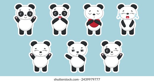 Cute panda sticker set with different emotions