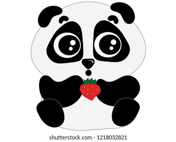 Cute panda with strawberries in their hands.