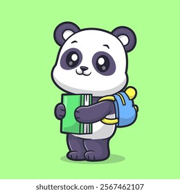 Cute Panda Student Go To School Cartoon Vector Icon 
Illustration. Animal Education Icon Concept Isolated Premium 
Vector. Flat Cartoon Style 