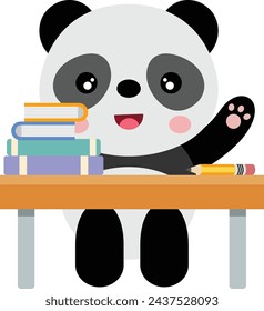 Cute panda student sitting at a table