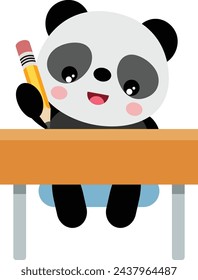 Cute panda studying in the classroom