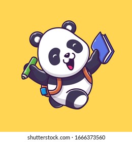 Cute Panda Studying Vector Icon Illustration. Panda Mascot Cartoon Character. Animal Icon Concept White Isolated. Flat Cartoon Style Suitable for Web Landing Page, Banner, Flyer, Sticker, Card