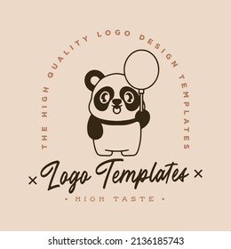 panda lindo con estilo portador de la plantilla vectorial del logotipo de globo. Concepto de icono del panel de vectores aislado premium. Estilo de dibujo plano