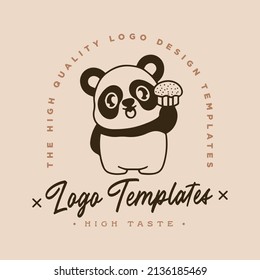 süße Panda mit Stil Tragetuch Logo Vorlage Vector. Premium-isoliertes Vektor-Panda-Icon-Konzept. Flachbildkartonstil