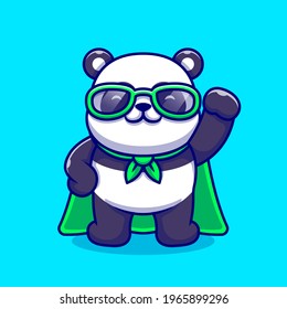 Cute Panda Super Hero Cartoon Vector Icon Illustration. Animal Hero Icon Concept Isolated Premium Vector. Flat Cartoon Style