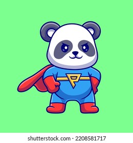 Ilustración del icono del vector de dibujos animados Cute Panda Super Hero. Vector Premium Aislado De Icono De Festividad Animal. Estilo de dibujo plano