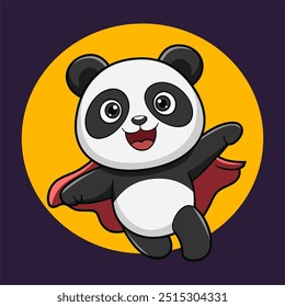 Cute Panda Super Hero Flying Cartoon Illustration.