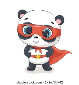 Cute panda super hero. Vector illustration for baby shower, greeting card, party invitation, fashion clothes t-shirt print.