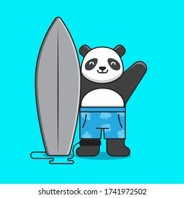 Cute Panda Surfing Vector Icon Illustration. Animal Icon Concept Isolated Premium Vector