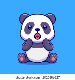 Cute Panda Surprised Cartoon Vector Icon Illustration. Animal Nature Icon Concept Isolated Premium Vector. Flat Cartoon Style