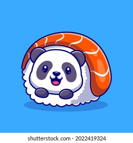 Cute Panda Sushi Cartoon Vector Icon Illustration. Animal Food Icon Concept Isolated Premium Vector. Flat Cartoon Style