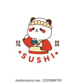 cute panda sushi mascot logo cartoon