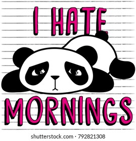 cute panda, sweet character for your design, I hate mornings