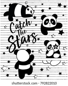 cute panda, sweet character for your design, catch the stars