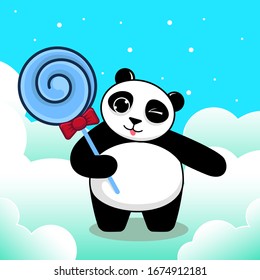 Cute panda with sweet lollipop. Can be used to print baby t-shirts, fashion print designs, children's clothing, baby shower celebration greetings and invitation cards. Vector