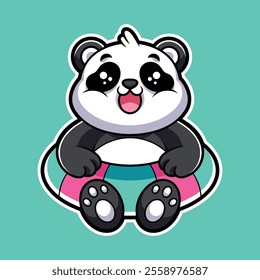 Cute Panda with Swim Ring - Fun Summer Cartoon Mascot Illustration
