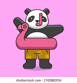 Cute Panda  Swim Ring Vector Icon Illustration. Animal Icon Concept Isolated Premium Vector