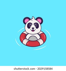 Cute Panda is Swimming with a buoy. Animal cartoon concept isolated. Can used for t-shirt, greeting card, invitation card or mascot.