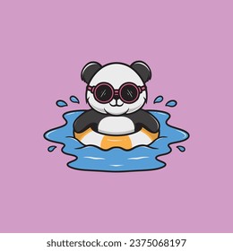 Cute panda swimming in the pool cartoon illustration