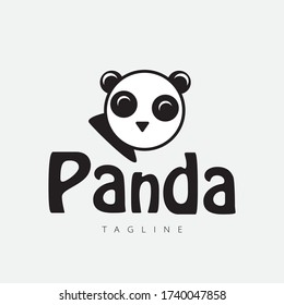 Cute panda tagline logo vector design, for branding etc.