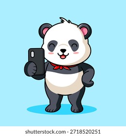 Netter Panda mit einem Selfie mit einem Smartphone Vektorgrafik Kawaii Design