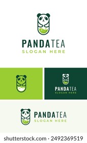 Cute Panda Tea Milkshake Boba Logo Design Branding Template