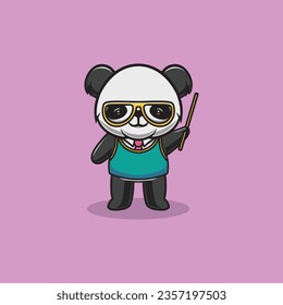 Cute panda is a teacher cartoon illustration