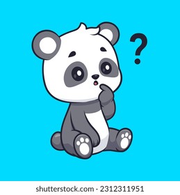 Cute Panda Pensar Y Confundir Ilustración Del Icono Del Vector De Caricaturas. Concepto de icono de la naturaleza animal Vector Premium aislado. Estilo de dibujo plano