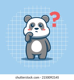 Cute panda is thinking vector illustration. Flat cartoon style.