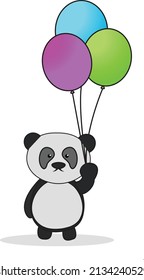 cute panda with three baloon