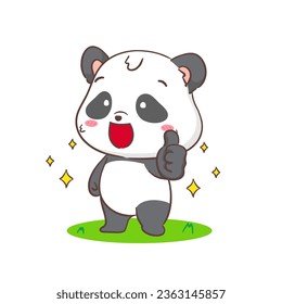 Cute panda with thumb up cartoon character. Kawaii adorable animal concept design. Isolated white background. Vector art illustration