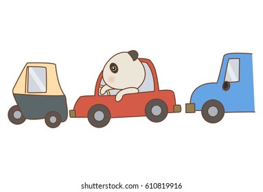 Cute Panda in Traffic. Vector illustration. Isolated on white background.