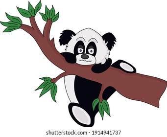 A cute panda trying to climb the tree