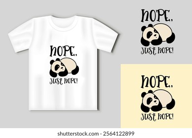 Cute panda with t-shirt mockup. Simple flat icon with funny inscription. Nope, just nope