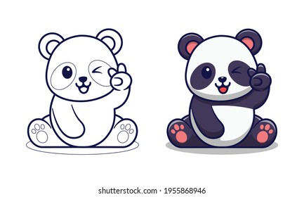 Cute panda two finger cartoon coloring pages for kids