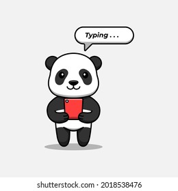 Cute panda typing with smartphone